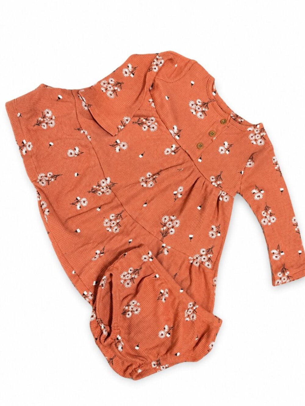 Girls Floral Waffle Knit Dress + Bloomers Set